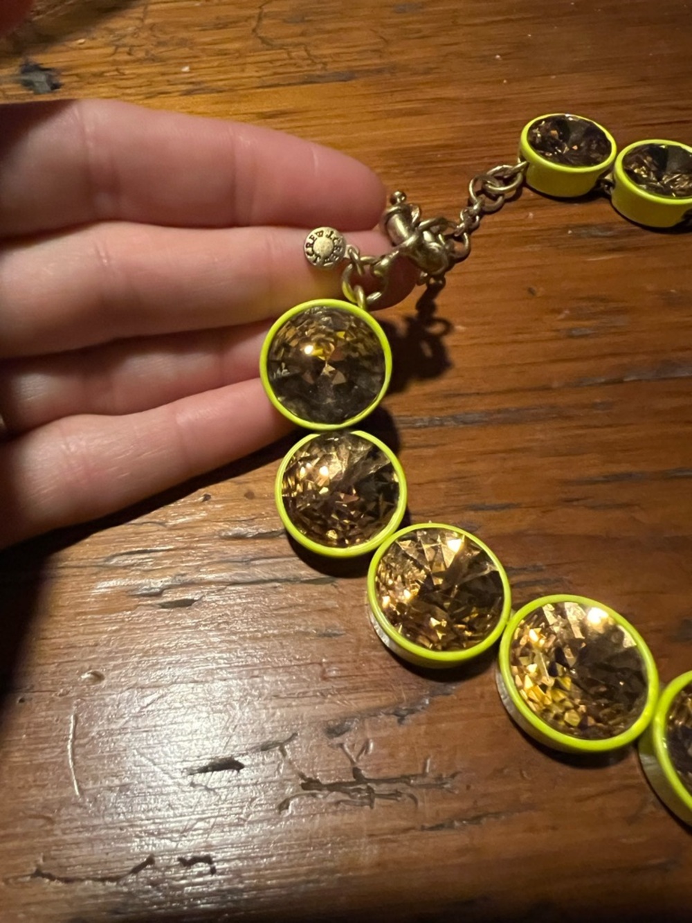 J. Crew Gold Crystal Necklace with Neon Yellow Accents - Picture 3 of 4